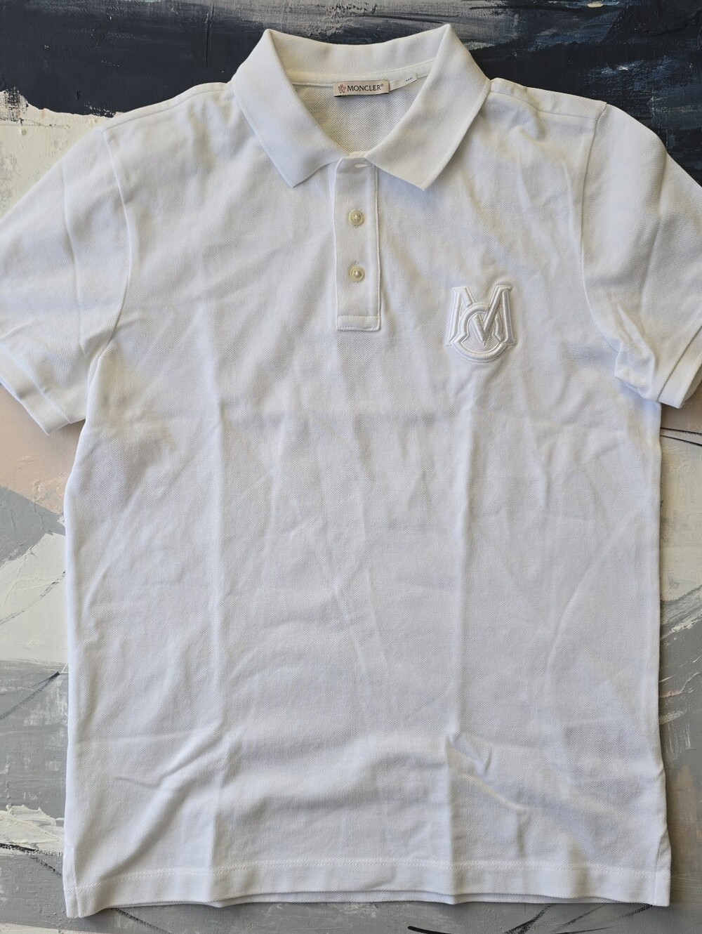 NWOT! Moncler Maglia Polo Manica Corta White Embroidered Polo Shirt Men's Size S